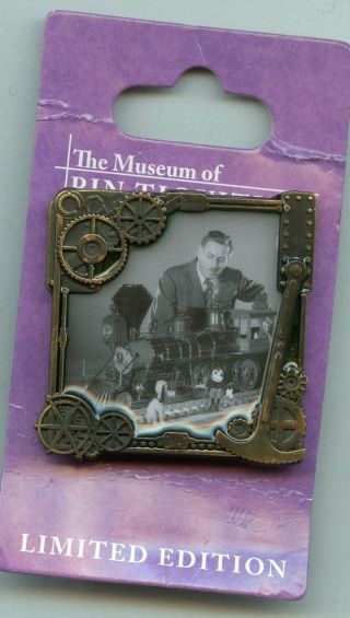 Disney Museum Pin - Tiquities Photo Walt & Miniature Train Pluto Donald Mickey Pin