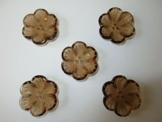 1 " - Vintage Clear Matte Floral Pressed Glass Button Brown Flower Set - 26 Mm