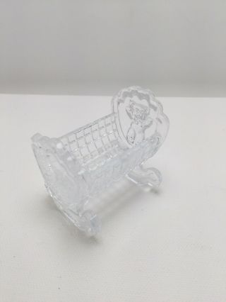 Old Antique Teddy Bear Clear Glass Rocking Baby Cradle Toothpick Match Holder