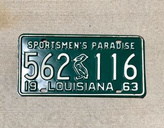 1963 Louisiana License Plate Pelican 562 - 16 Glossy Green Paint