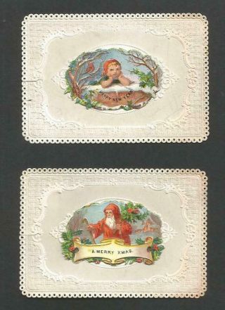 C54 - Santa And Girl & Robin Scraps - Goodall - Victorian Xmas Cards