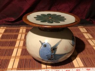 Ken Edwards Mexican Pottery,  Pillar Candle Holder Birds & Snail 5 5/8 