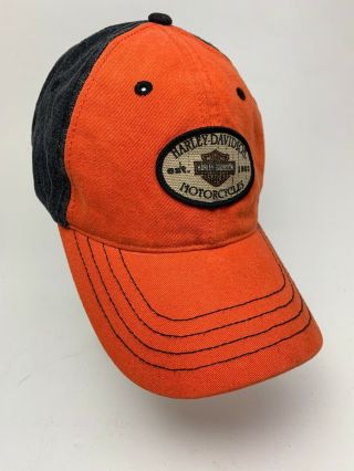 Harley Davidson Motor Cycle Black Orange Adjustable Baseball Cap Hat