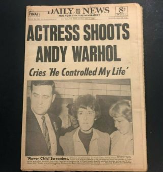 1968 June 4 Ny Daily News Newspaper Actress Shoots Andy Warhol Pgs 1 - 80