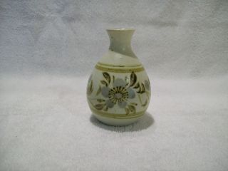 Mexican Style Pottery Sand Small Brown Green & Blue Floral Vase 4 1/2 " Tall
