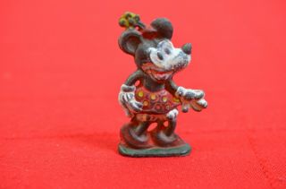 Antique Cast Iron Minnie Mouse Figure Hand Painted Solid Disney 1940 