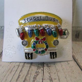 Christmas Brooch Yellow School Bus Ornaments Wreath Bus Driver Gift Jewelry Pin