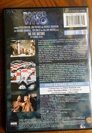 Doctor Dr Who The Five Doctors Special [1983] Story 130 (DVD,  2001) US/Region 1 2