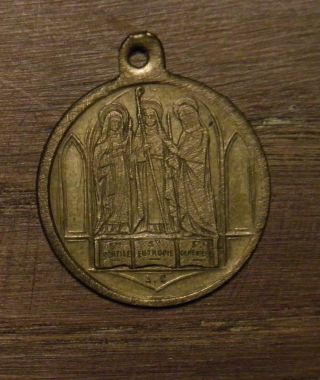 Antique Religious Bronze Medal Pendant The Tree Holy Sisters