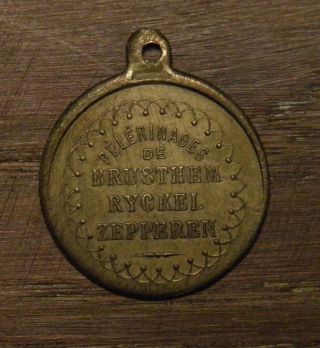 Antique religious bronze medal pendant the tree holy sisters 2
