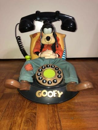 Telemania - Disney Animated Talking Sleeping Goofy Push Button Telephone Vintage
