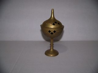 Vintage Brass Pedestal Lidded Engraved Incense Burner
