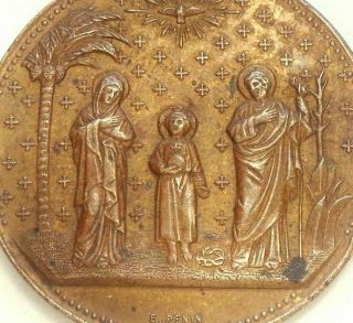 Help In Life And Death By The Holy Family - Antique Bronze Art Medal By E.  Penin