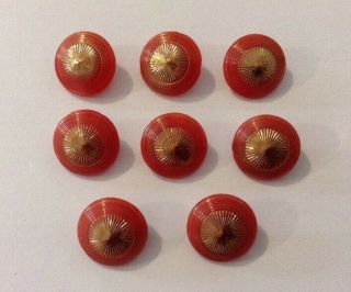 8 Red & Gold lustre Patterned Detail Old/vintage Glass Buttons. 3
