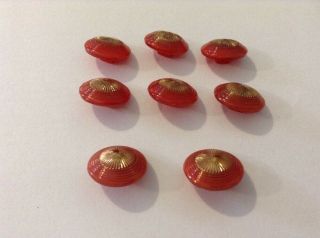 8 Red & Gold lustre Patterned Detail Old/vintage Glass Buttons. 4