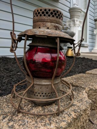 Antique Handlan B&O Railroad Lantern.  St.  Louis,  USA RED GLOBE 2
