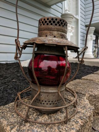Antique Handlan B&O Railroad Lantern.  St.  Louis,  USA RED GLOBE 3