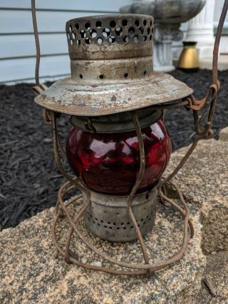 Antique Handlan B&O Railroad Lantern.  St.  Louis,  USA RED GLOBE 7