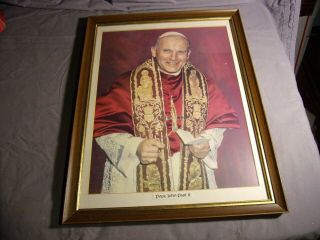 Pope John Paul Ii Large Wood Framed 15.  5 X 12.  5 In Picture