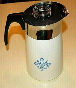 Vintage Corning Blue Cornflower 9 Cup Stovetop Percolator Coffee Pot Complete