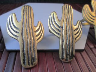 Vintage Brass Cactus Napkin Rings Saguaro Southwest Decor 4 Piece Set