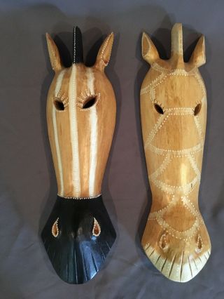 Carved Wood African Art Sculpture Horse Or Zebra Head Wall Hanging Animal Masks