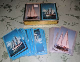 Vintage Congress Playing Cards Cel - U - Tone Finish Sail Boat Boats Ship Pinochle