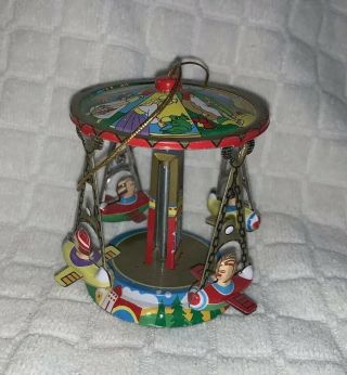 Vintage Zz Tin Christmas Ornament Airplane Carousel Spinning Toy German Germany