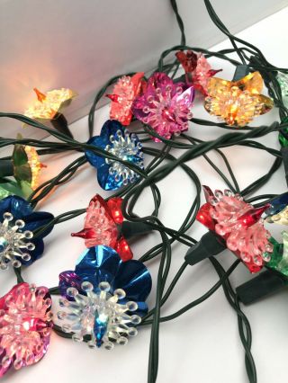 20 Vintage Plastic Foil Flower Reflector Christmas Tree Lights Covers 4