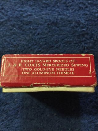 Vintage J.  & P.  Coats Handy Sewing Kit Wooden Spools Thread Minus Thimble 4