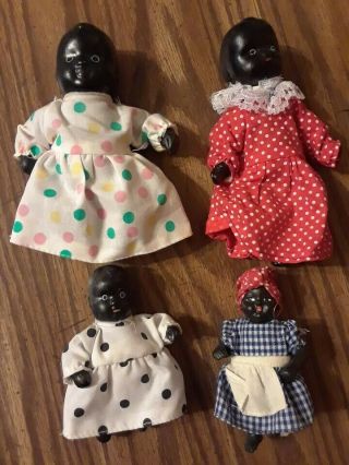4 Vintage Jointed Minature African American Black Baby Dolls