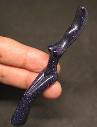 96mm 0.  5oz Blue Goldstone Crystal Carving Mother Goddess Wand