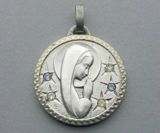 French,  Vintage Religious Large Pendant.  Saint Virgin Mary.  Medal.