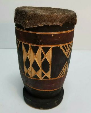 Antique African Art Tribal Carved Wood Drum 8 3/4 "