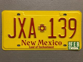 Mexico License Plate Yellow Zia Sun Land Of Enchantment Jxa - 139 1989 Sticker