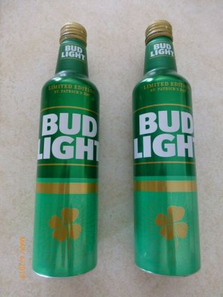 Budweiser Saint Patricks Day Aluminum Bottle (2 Both Are Empty)
