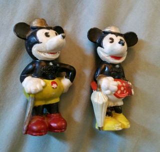 Vintage antique 1930 ' s Disney Mickey mouse Minnie mouse bisque figurines 2