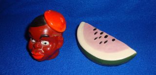 Vintage Black Americana Man & Watermelon Slice Salt & Pepper Made In Japan