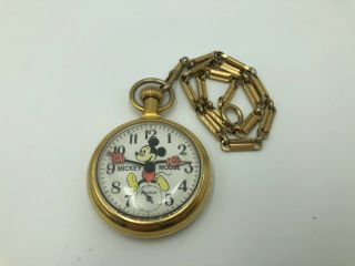 Vintage 70s Mickey Mouse Engineer Railroad Pocket Watch Clock Bradley Disney C