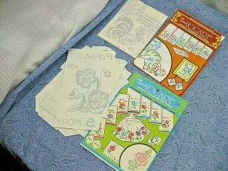 Vintage 8 VOGART Hot Iron On Transfer Patterns Embroidery Chicken Fruits Floral 3