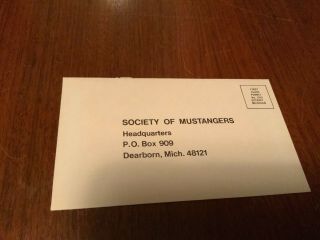 1967 S.  O.  M.  Ford Mustang Society Of Mustangers Club Brochure Ad & Envelope Form 5