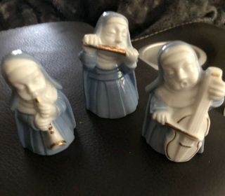 3 Vintage Inarco Japan Girls Blue Playing White Porcelain Figurine Nun