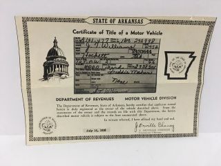 1946 Ford Pickup Truck Car Title Historical Document Arkansas State Chevy