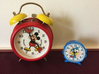 Vintage Mickey Mouse 2 - Bell Alarm Clock Plus Vintage Donald Duck Alarm Clock