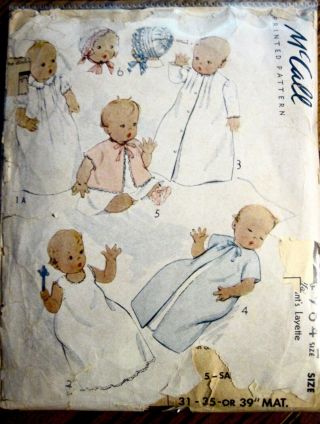 Vintage 1942 Mccall Infant Layette Pattern 4964 Bonnet Kimono Dress Slip Etc.