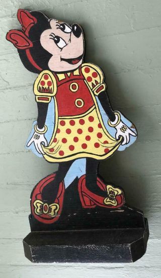 Minnie Mouse 22 " Wood Stand Up Hand Painted 2 - Sided Figure Folk Art Disneyana