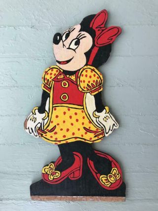 Minnie Mouse 20 " Wood Cut - Out 2 - Sided Hand Painted Figure Folk Art Disneyana