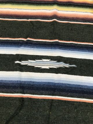 VTG Mexican Saltillo Serape Striped Fringed Woven Wool Table Runner Rug Blanket 2