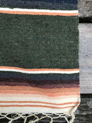 VTG Mexican Saltillo Serape Striped Fringed Woven Wool Table Runner Rug Blanket 3