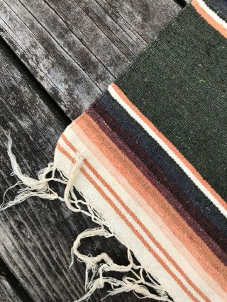 VTG Mexican Saltillo Serape Striped Fringed Woven Wool Table Runner Rug Blanket 4